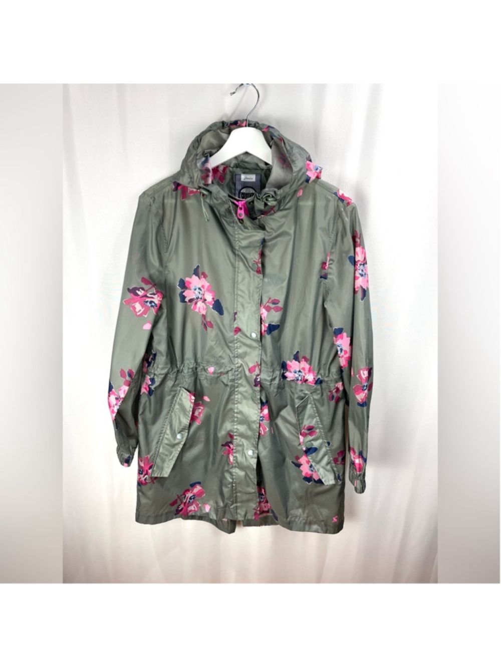 Joules Go Lightly Waterproof Green Floral Packable Rain Jacket Size US 6 - Picture 4 of 9
